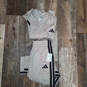 Adidas Youth 2-Piece Tricot Track Set Neutral/Tan Small (8) Athleisure Unisex